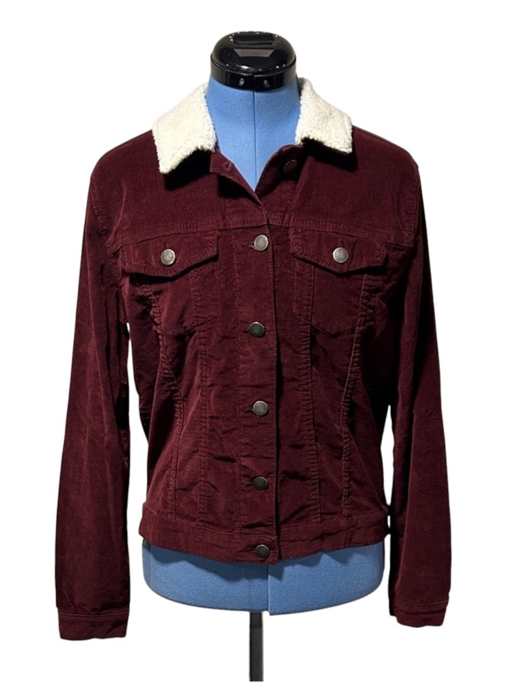 Design Lab Lord & Taylor Deep Red Corduroy Jacket with Cream Collar